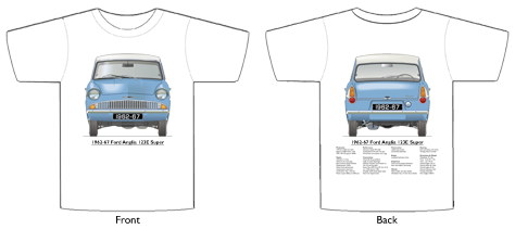 Ford Anglia Super 123E 1962-67 T-shirt Front & Back